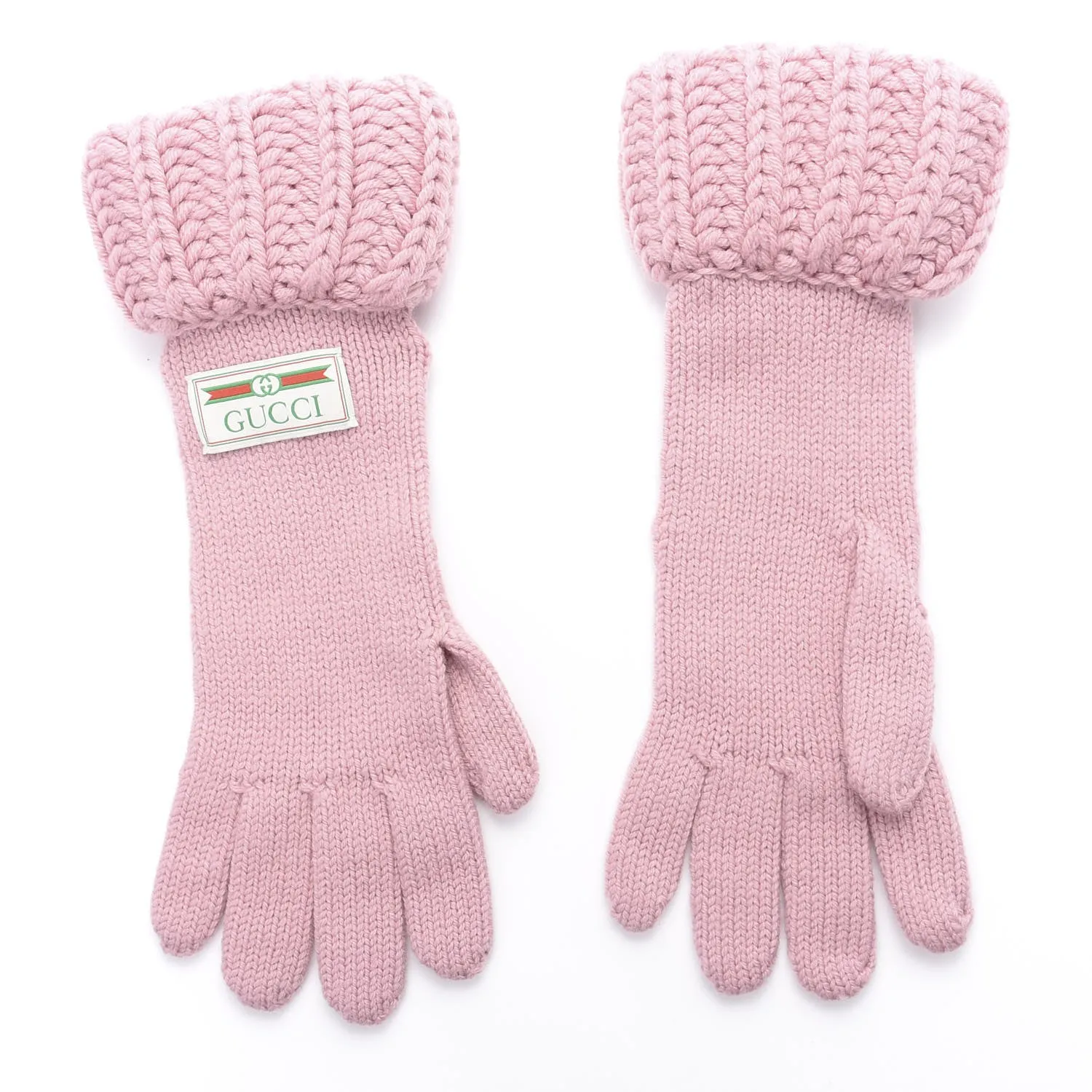 Gucci Wool Knit Tricot Logo Gloves in Rose Red