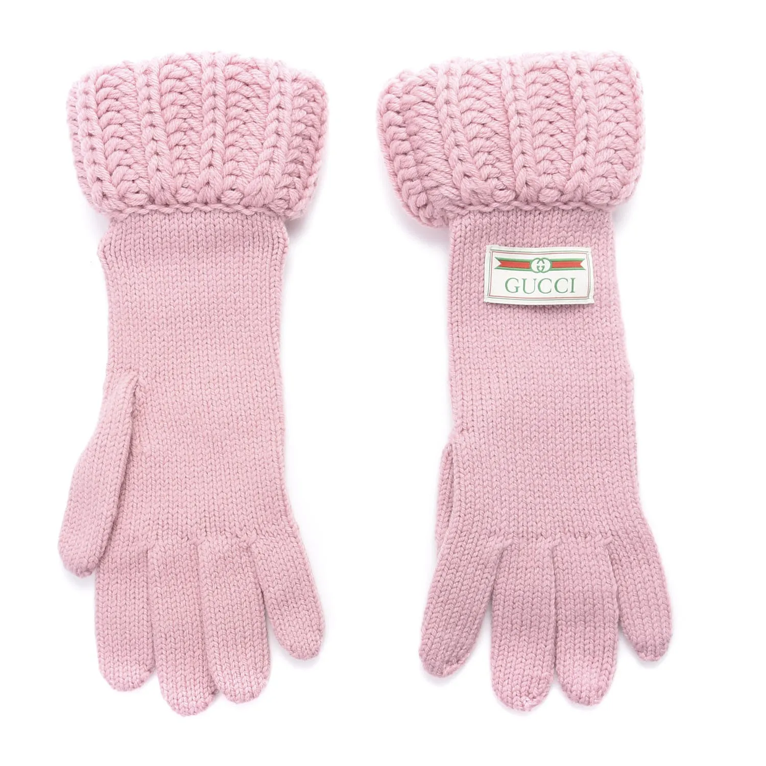 Gucci Wool Knit Tricot Logo Gloves in Rose Red