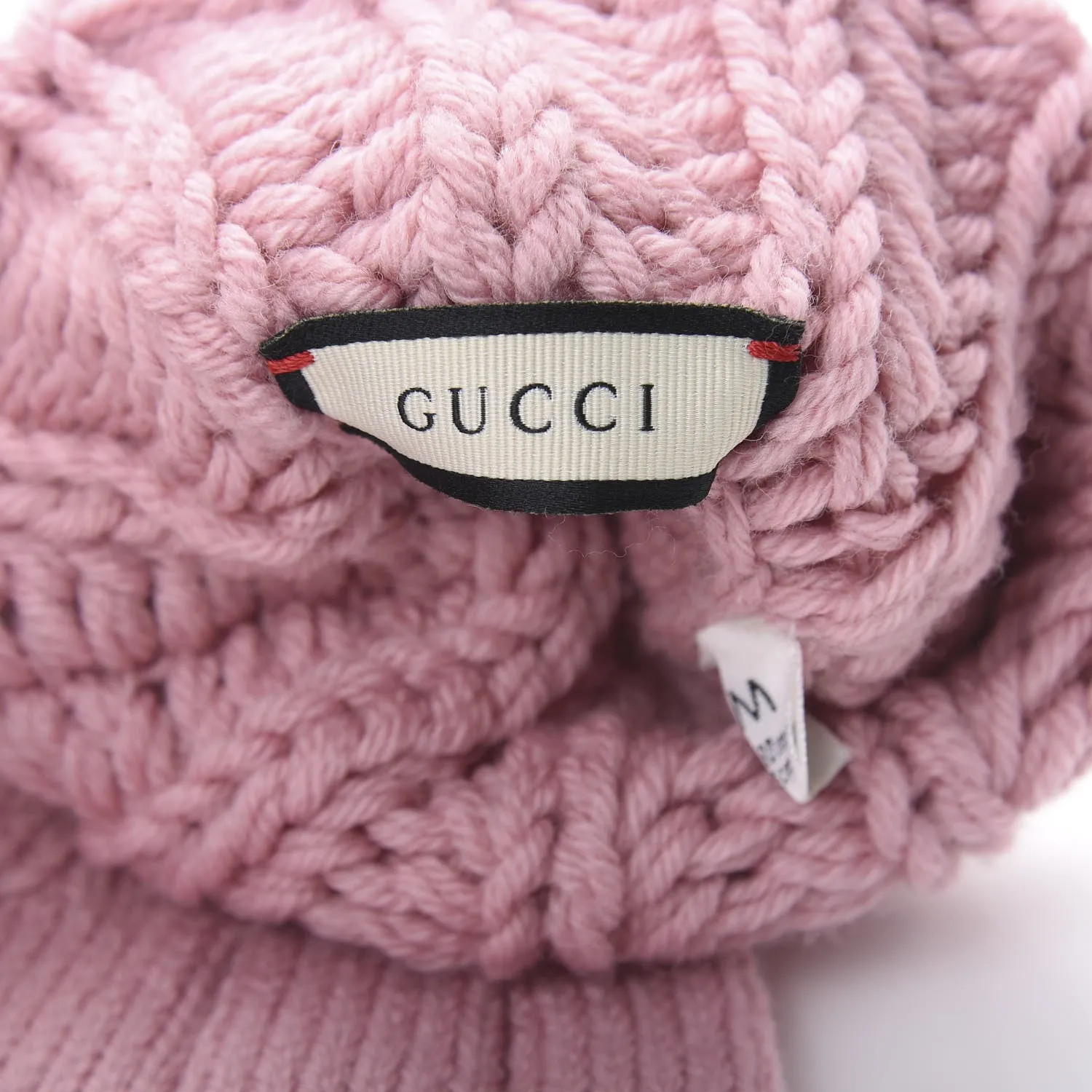 Gucci Wool Knit Tricot Logo Gloves in Rose Red