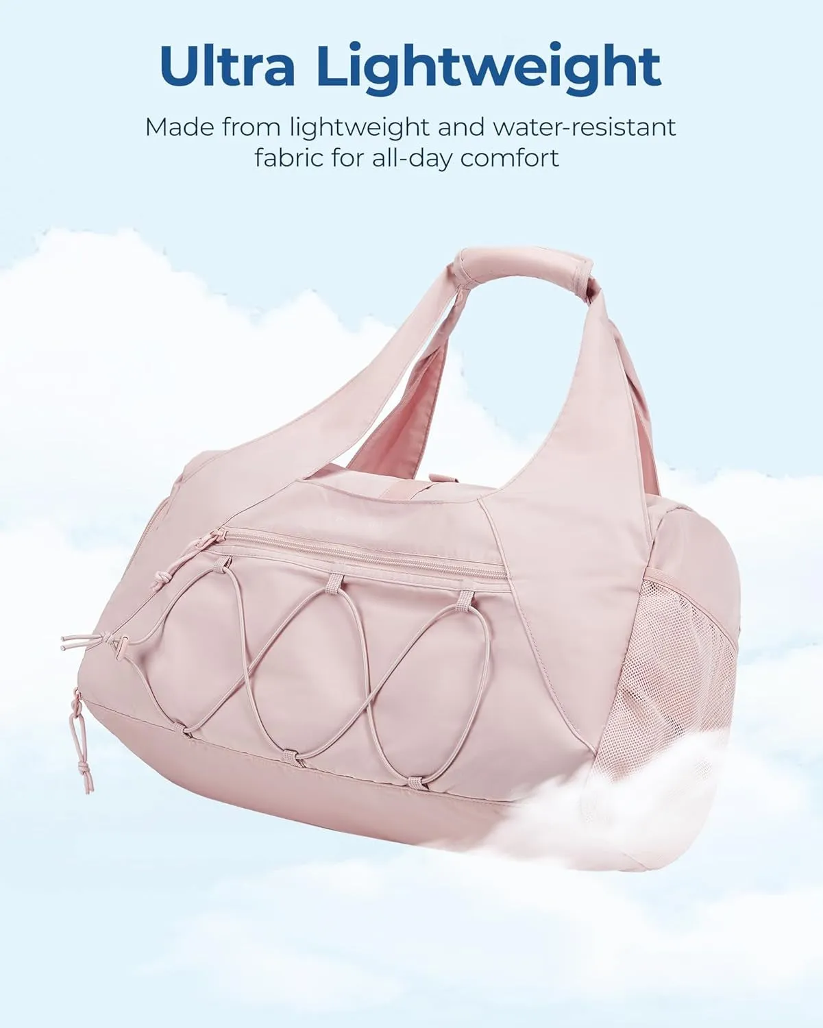 Gym Bag for Women, Lightweight Duffel Bag with Shoe Compartment, Weekender Bags with Wet Pocket, Workout Yoga Tote Bag for Women, Pink
