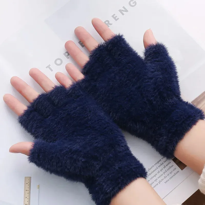 Half-Finger Winter Gloves - Imitation Mink Cashmere