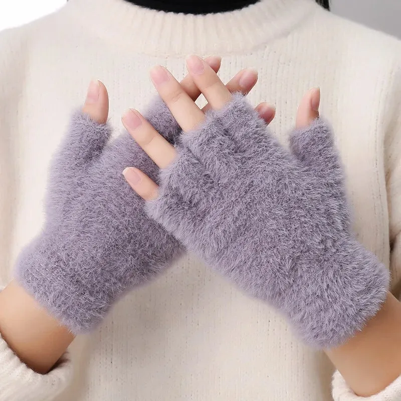 Half-Finger Winter Gloves - Imitation Mink Cashmere