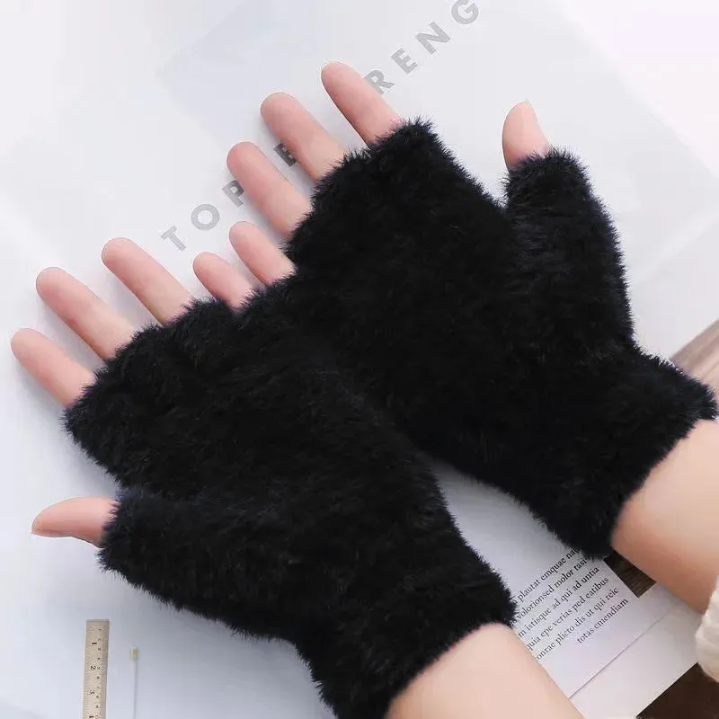 Half-Finger Winter Gloves - Imitation Mink Cashmere