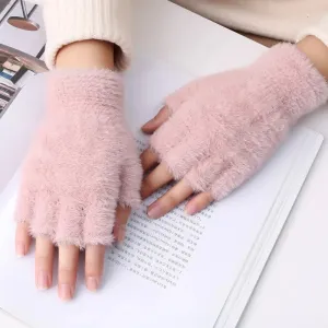 Half-Finger Winter Gloves - Imitation Mink Cashmere