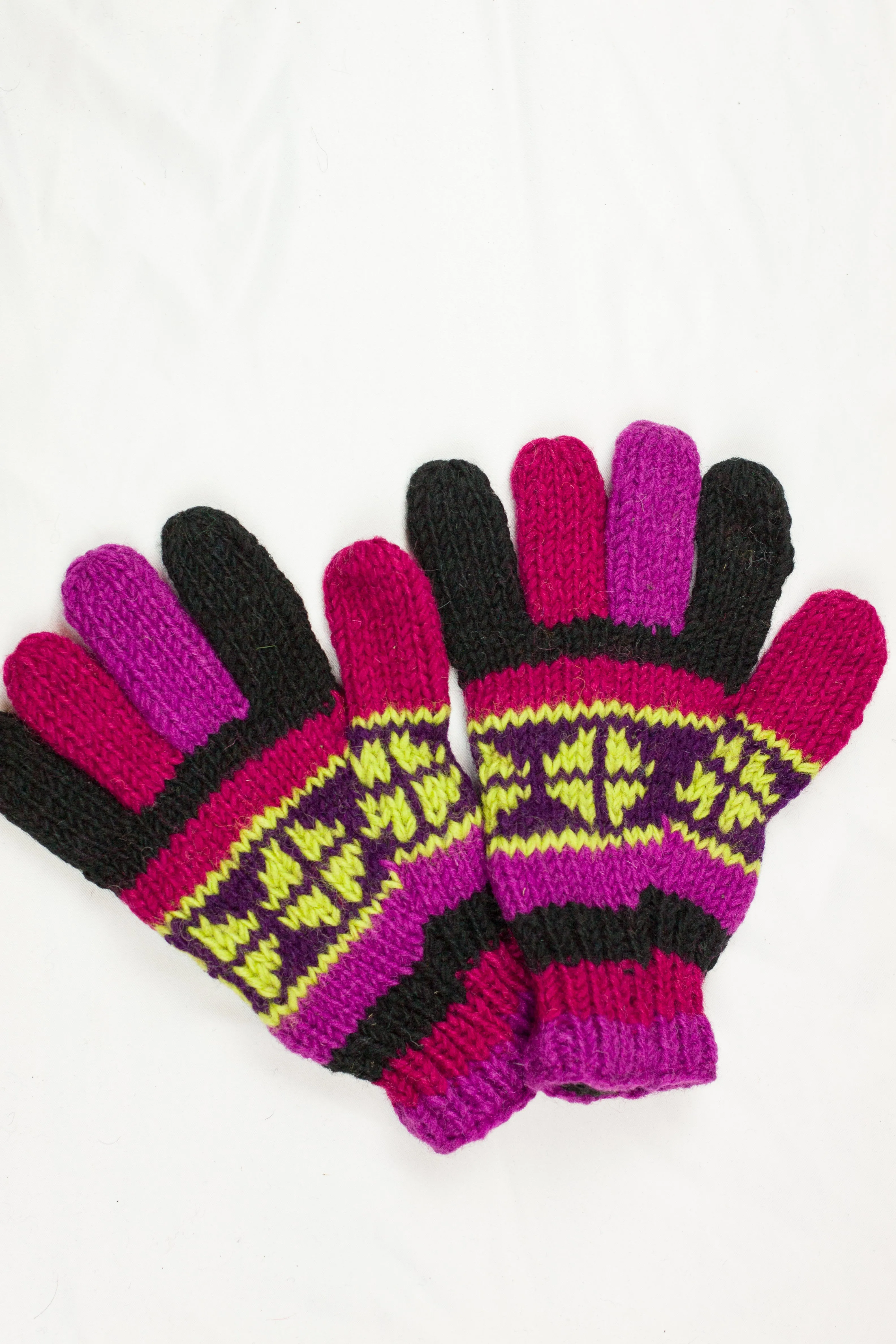 Hand knitted woolen gloves with soft inner fleece liner - unisex