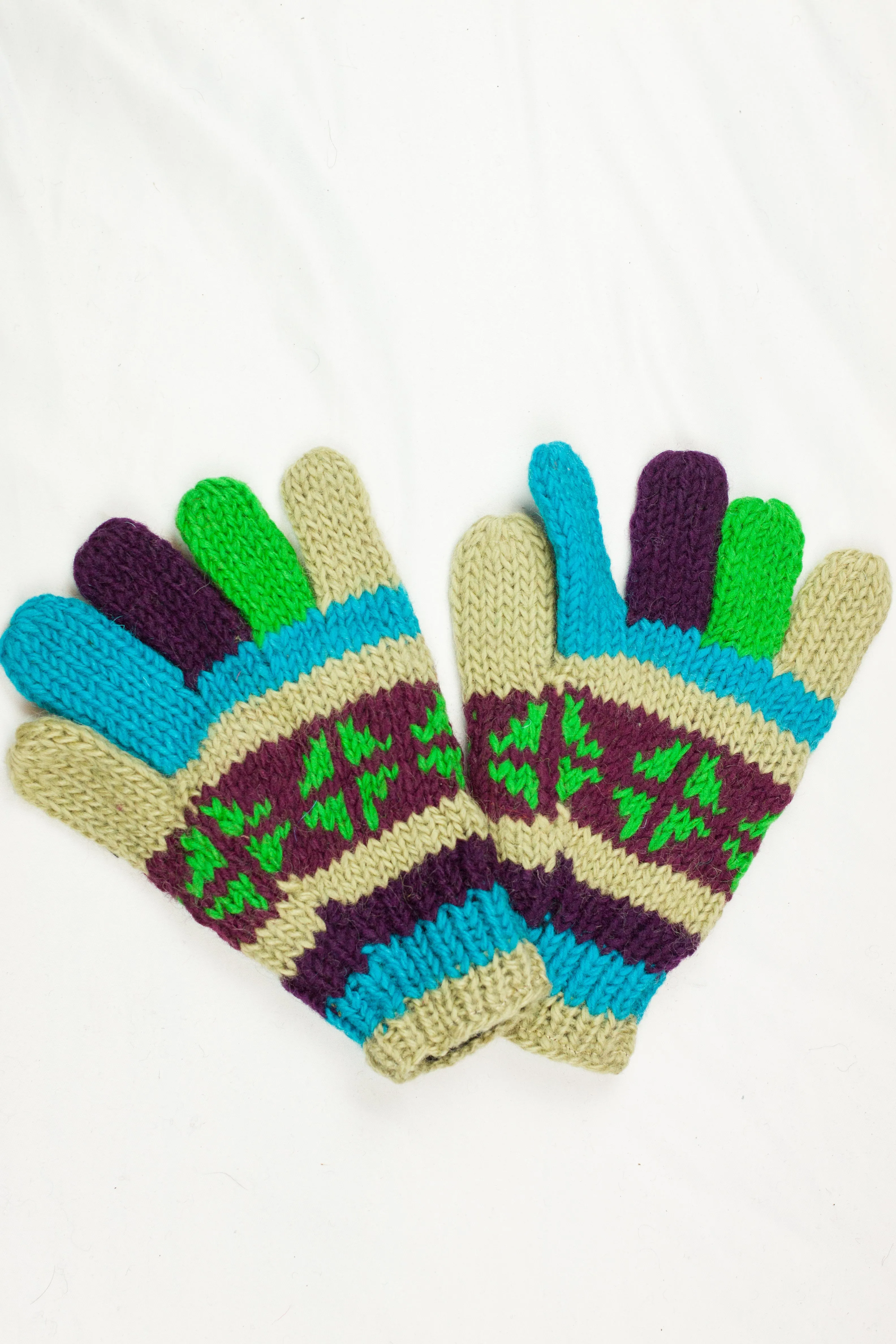 Hand knitted woolen gloves with soft inner fleece liner - unisex