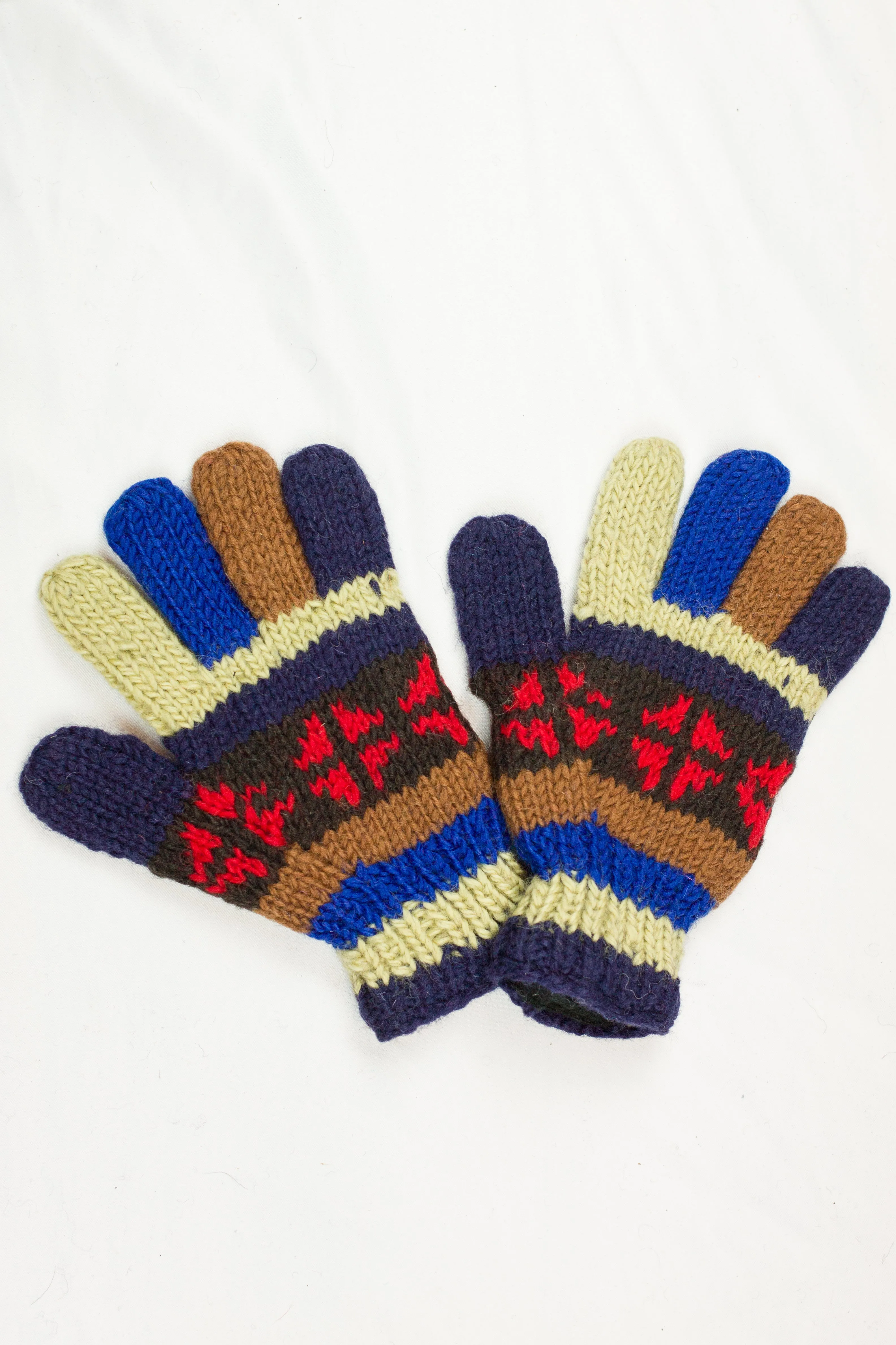 Hand knitted woolen gloves with soft inner fleece liner - unisex