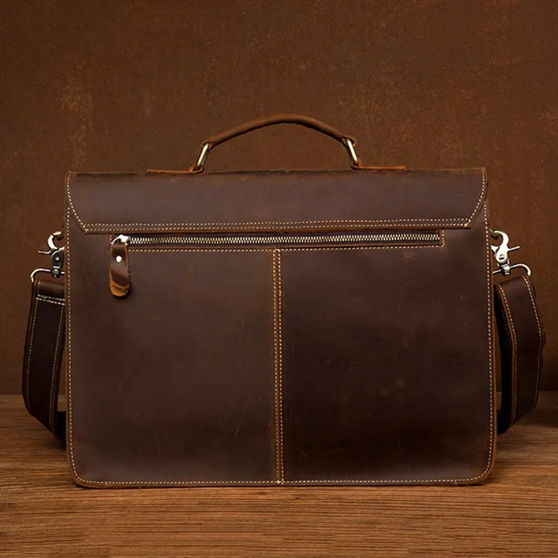 Handcrafted Top Grain Genuine Leather Laptop Briefcase Business Handbag Men Messenger Bag