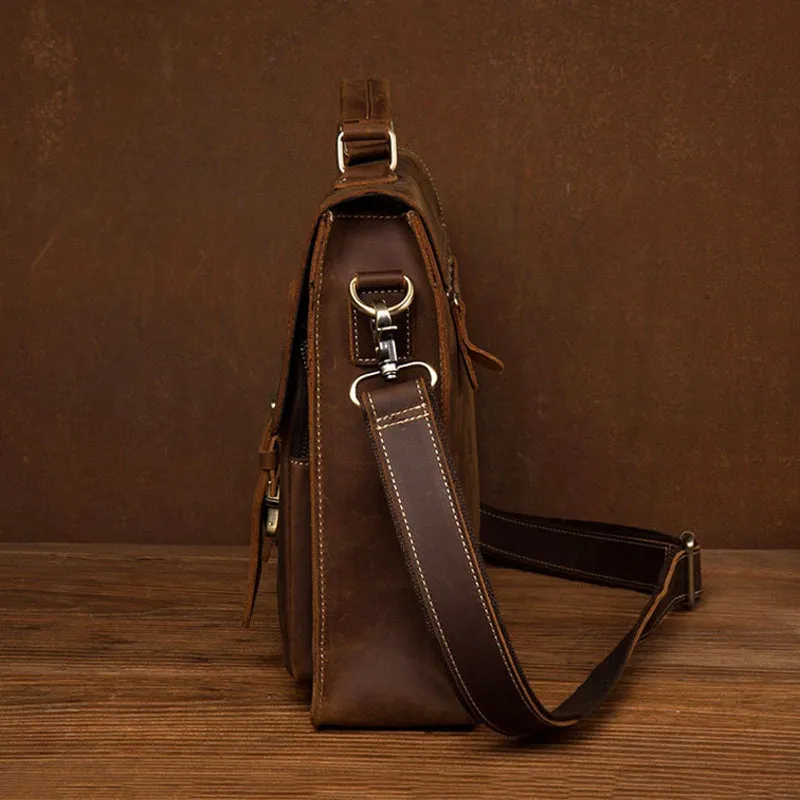 Handcrafted Top Grain Genuine Leather Laptop Briefcase Business Handbag Men Messenger Bag