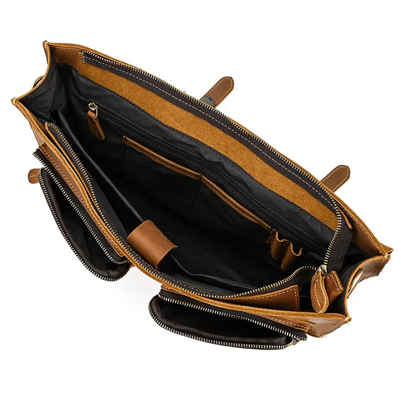 Handcrafted Top Grain Genuine Leather Laptop Briefcase Business Handbag Men Messenger Bag