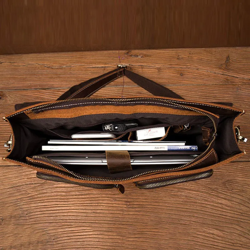 Handcrafted Top Grain Genuine Leather Laptop Briefcase Business Handbag Men Messenger Bag