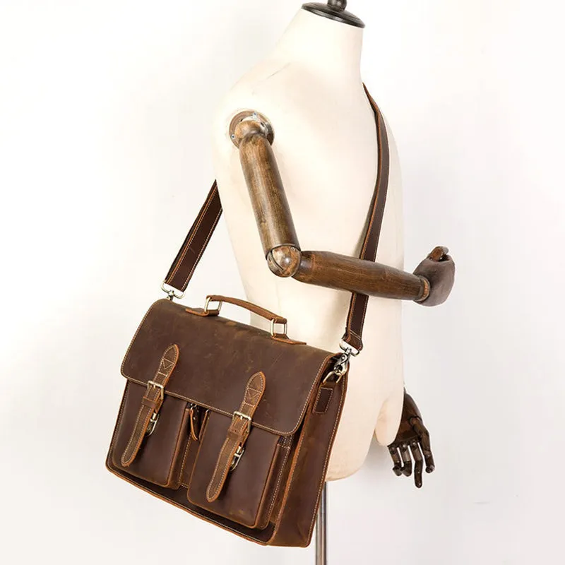 Handcrafted Top Grain Genuine Leather Laptop Briefcase Business Handbag Men Messenger Bag