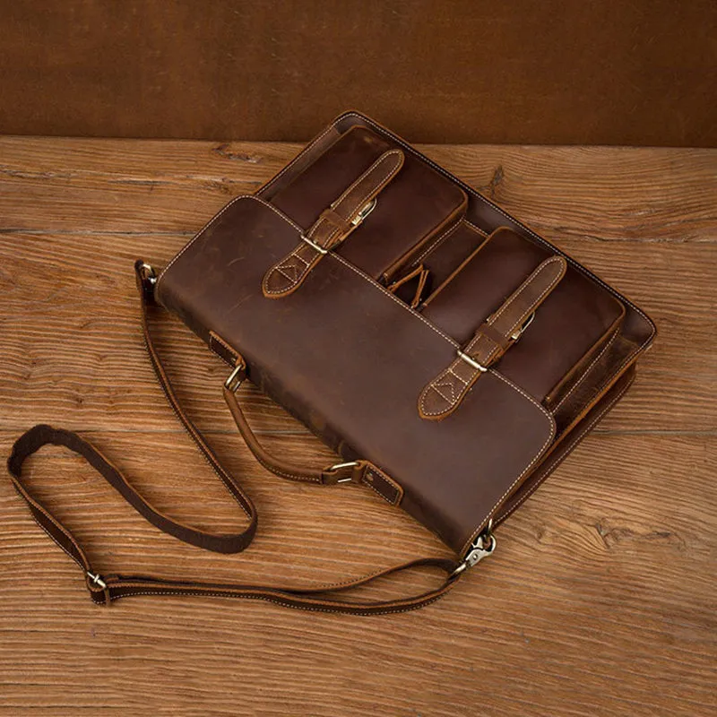 Handcrafted Top Grain Genuine Leather Laptop Briefcase Business Handbag Men Messenger Bag