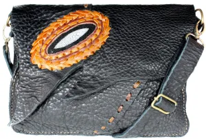 handmade bohemian leather messenger bag with stingray leather accent