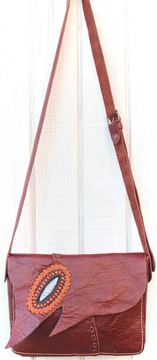handmade bohemian leather messenger bag with stingray leather accent