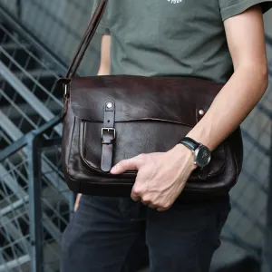 Handmade Men Leather Messenger Bag Full Grain Leather Shoulder Bag Crossbody Bag