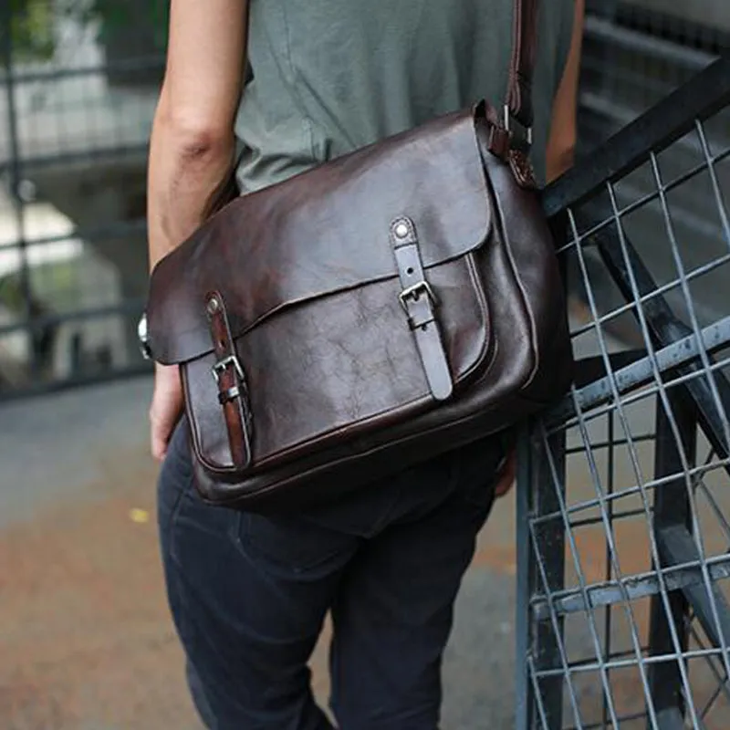 Handmade Men Leather Messenger Bag Full Grain Leather Shoulder Bag Crossbody Bag