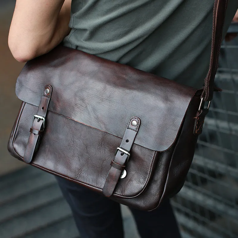 Handmade Men Leather Messenger Bag Full Grain Leather Shoulder Bag Crossbody Bag