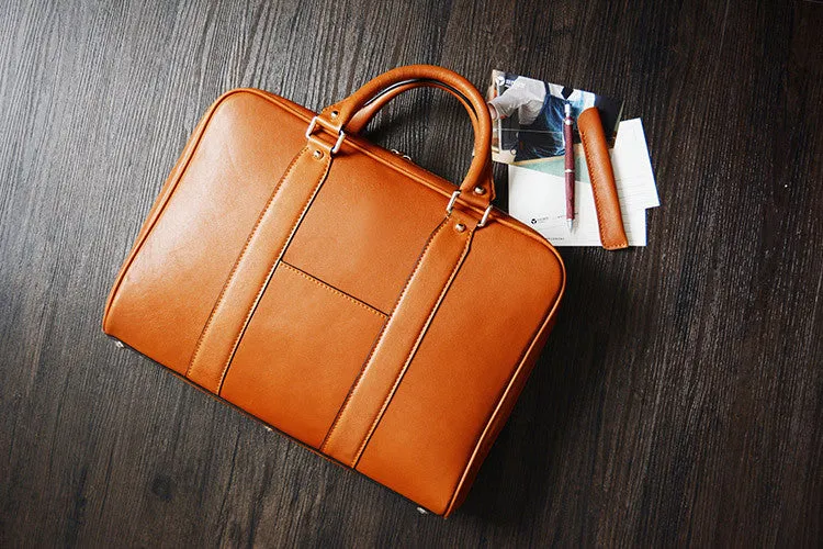 Handmade Tan Brown Leather Laptop Bag, Briefcase, Messenger Shoulder Bag D007
