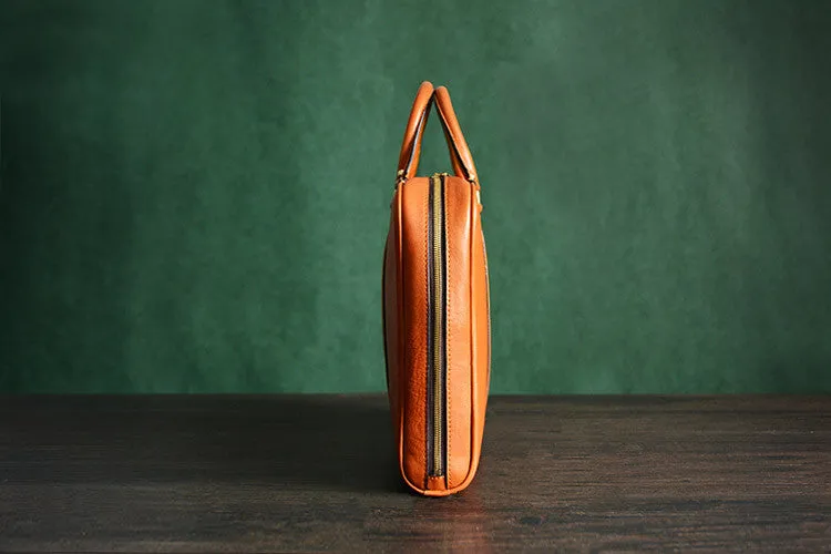 Handmade Tan Brown Leather Laptop Bag, Briefcase, Messenger Shoulder Bag D007