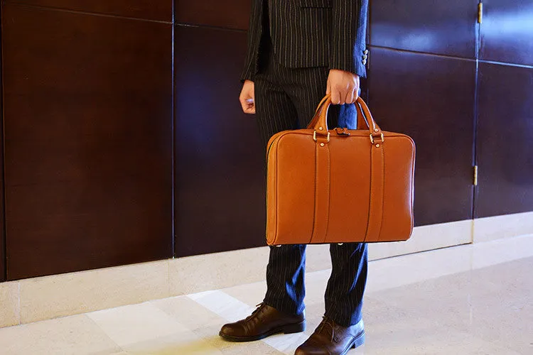 Handmade Tan Brown Leather Laptop Bag, Briefcase, Messenger Shoulder Bag D007
