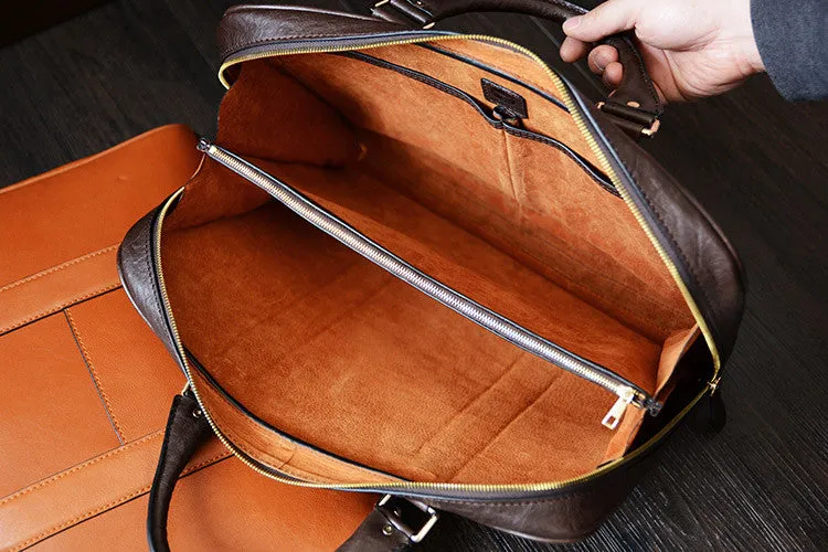 Handmade Tan Brown Leather Laptop Bag, Briefcase, Messenger Shoulder Bag D007