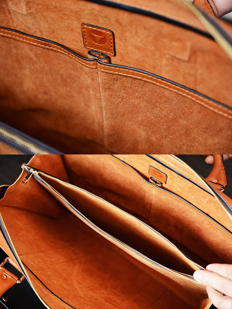 Handmade Tan Brown Leather Laptop Bag, Briefcase, Messenger Shoulder Bag D007