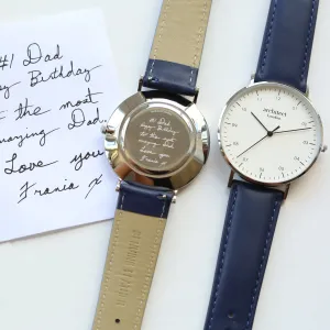 Handwriting Engraving - Men's Architect Zephyr   Admiral Blue Strap