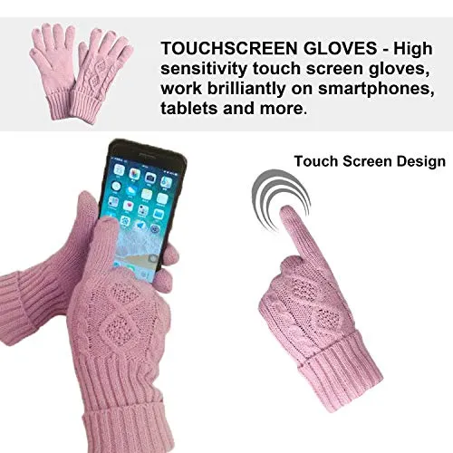 Hat Glove Scarf Set Women, 3 in 1 Beanie Hat and Scarf Winter Set Knit Warm Winter Gift Set for Women Girls (Pink)