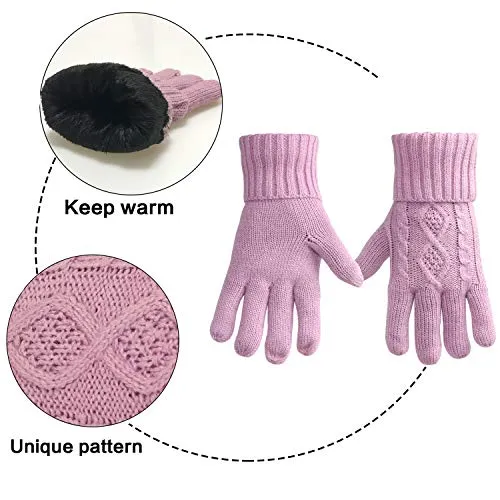 Hat Glove Scarf Set Women, 3 in 1 Beanie Hat and Scarf Winter Set Knit Warm Winter Gift Set for Women Girls (Pink)