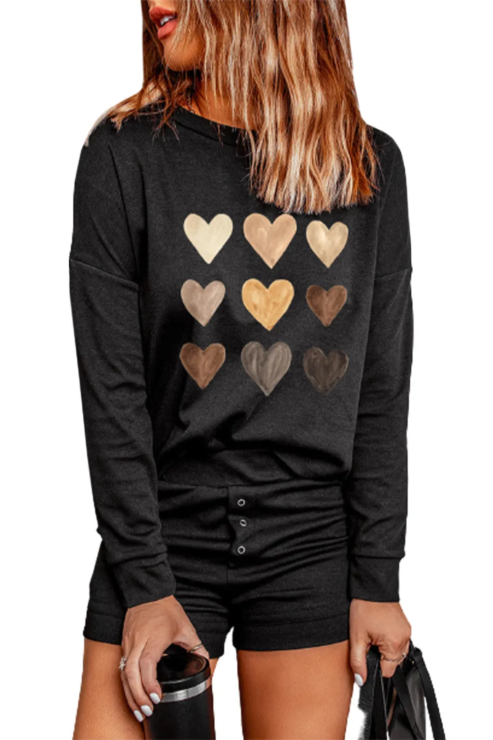 Heart Print Shorts Loungewear