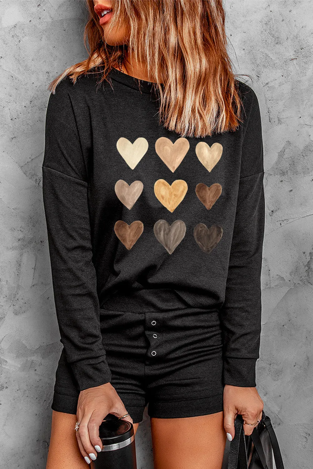 Heart Print Shorts Loungewear