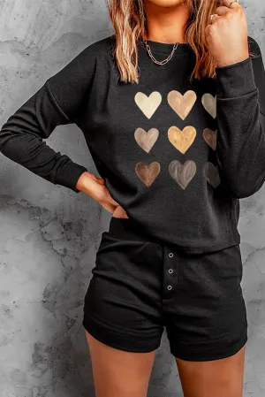 Heart Print Shorts Loungewear