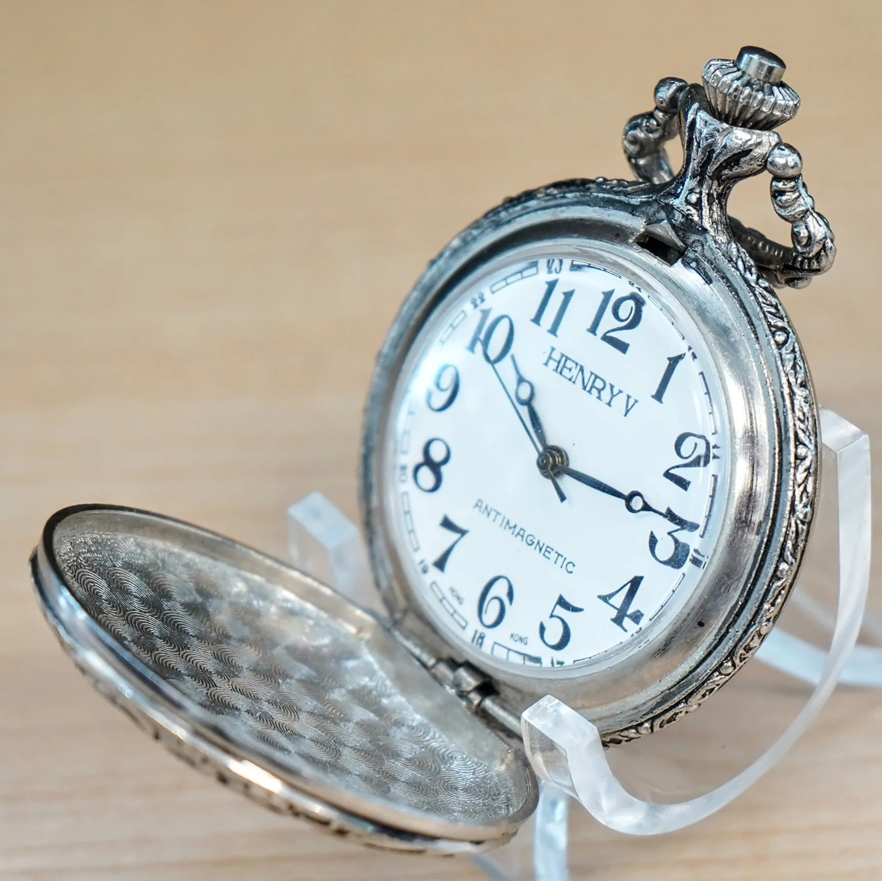 HENRY V Manual Pocket Watch Antimagnetic Railroad Engraved Decorated Hunter Case