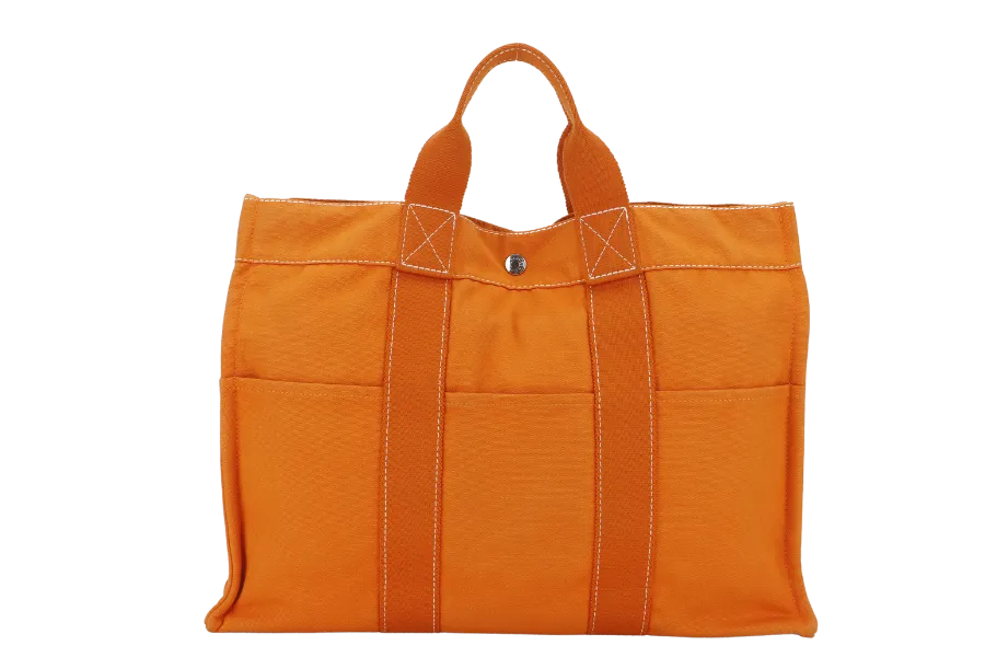 HERMES FOURRE TOUT ORANGE CANVAS SILVER HARDWARE NO DUST COVER