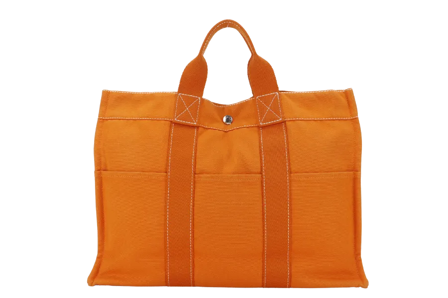 HERMES FOURRE TOUT ORANGE CANVAS SILVER HARDWARE NO DUST COVER