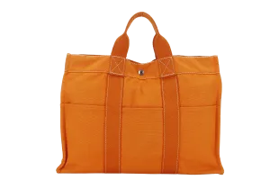 HERMES FOURRE TOUT ORANGE CANVAS SILVER HARDWARE NO DUST COVER