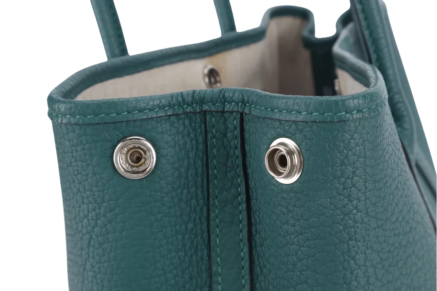 HERMES GARDEN PARTY TPM 30CM MALACHITE STAMP Q (2013) NEGONDA LEATHER PALLADIUM HARDWARE WITH DUST COVER