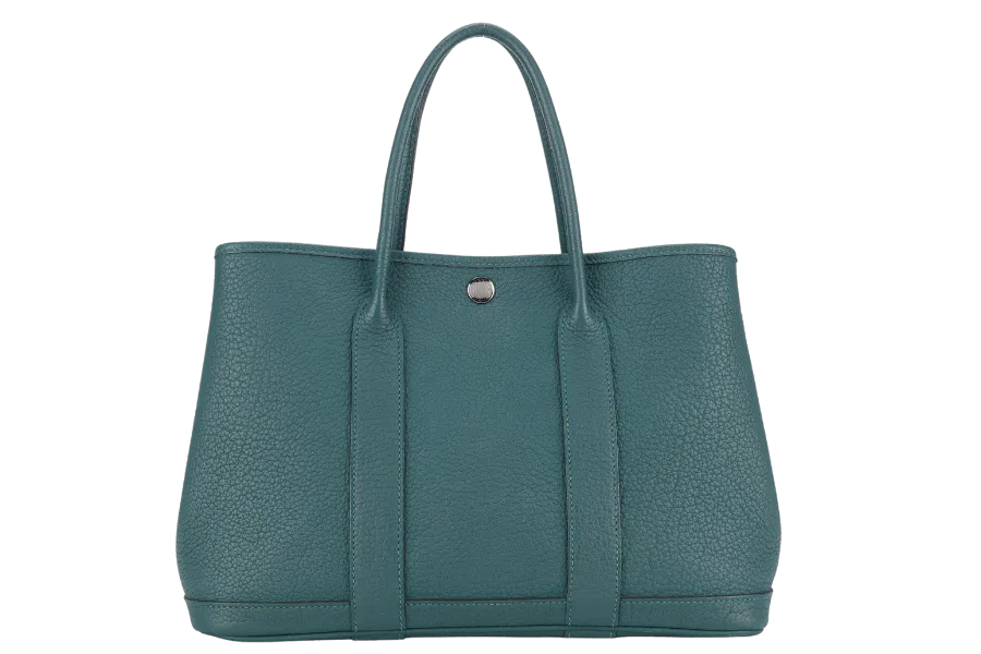 HERMES GARDEN PARTY TPM 30CM MALACHITE STAMP Q (2013) NEGONDA LEATHER PALLADIUM HARDWARE WITH DUST COVER
