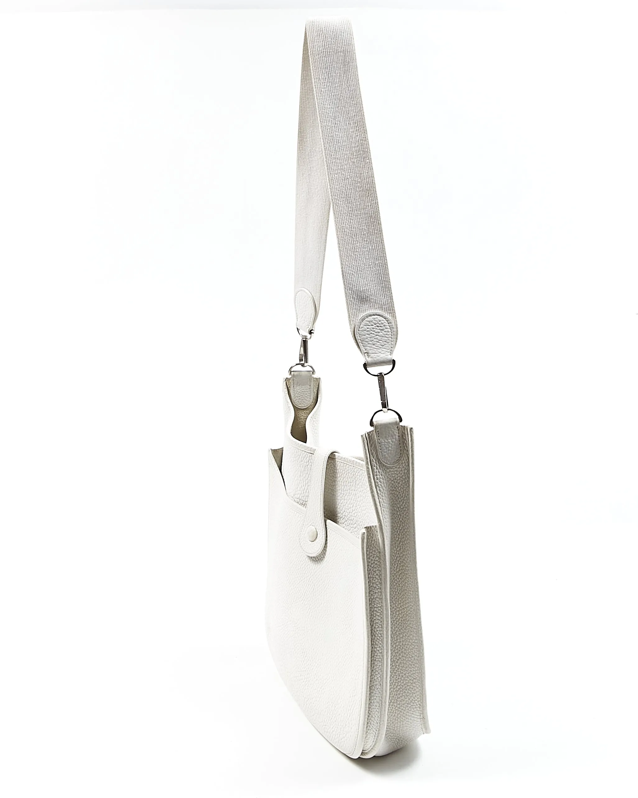 Hermes White Clemence Leather Evelyne I GM 33 Bag