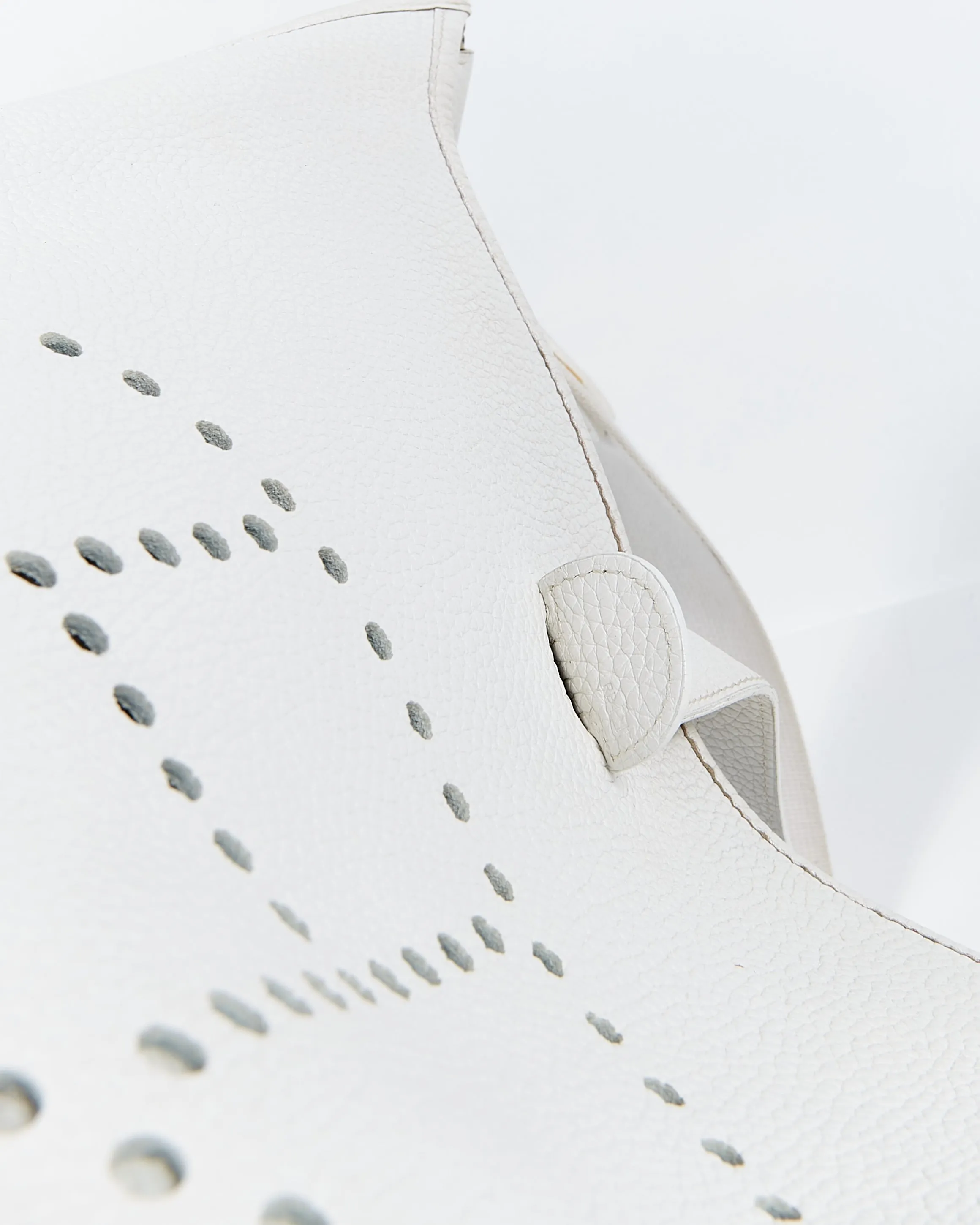 Hermes White Clemence Leather Evelyne I GM 33 Bag
