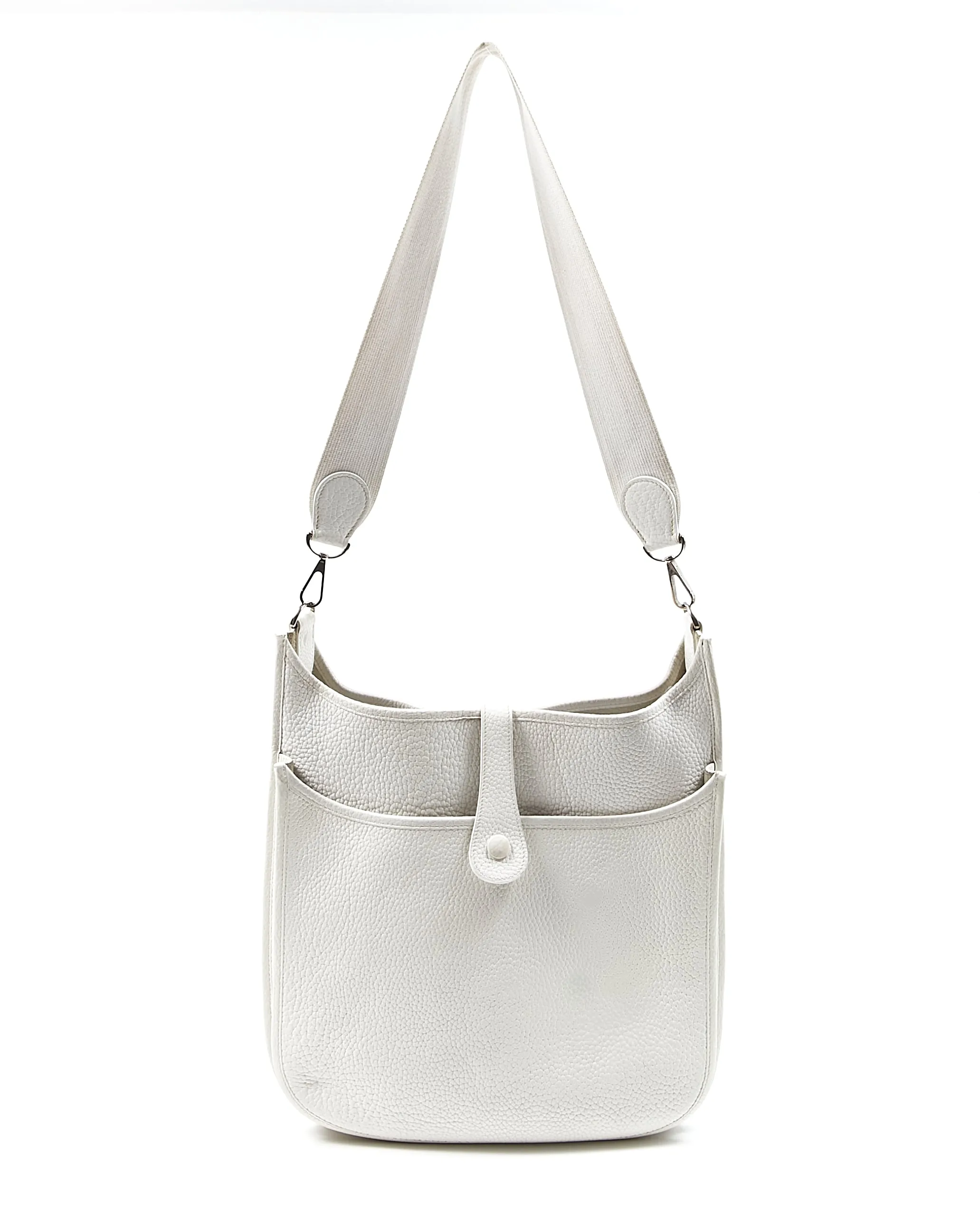 Hermes White Clemence Leather Evelyne I GM 33 Bag