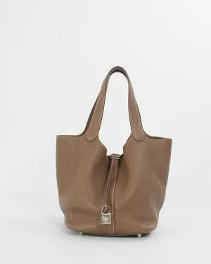 Hermès Etoupe Taurillon Clemence Picotin 22 Tote