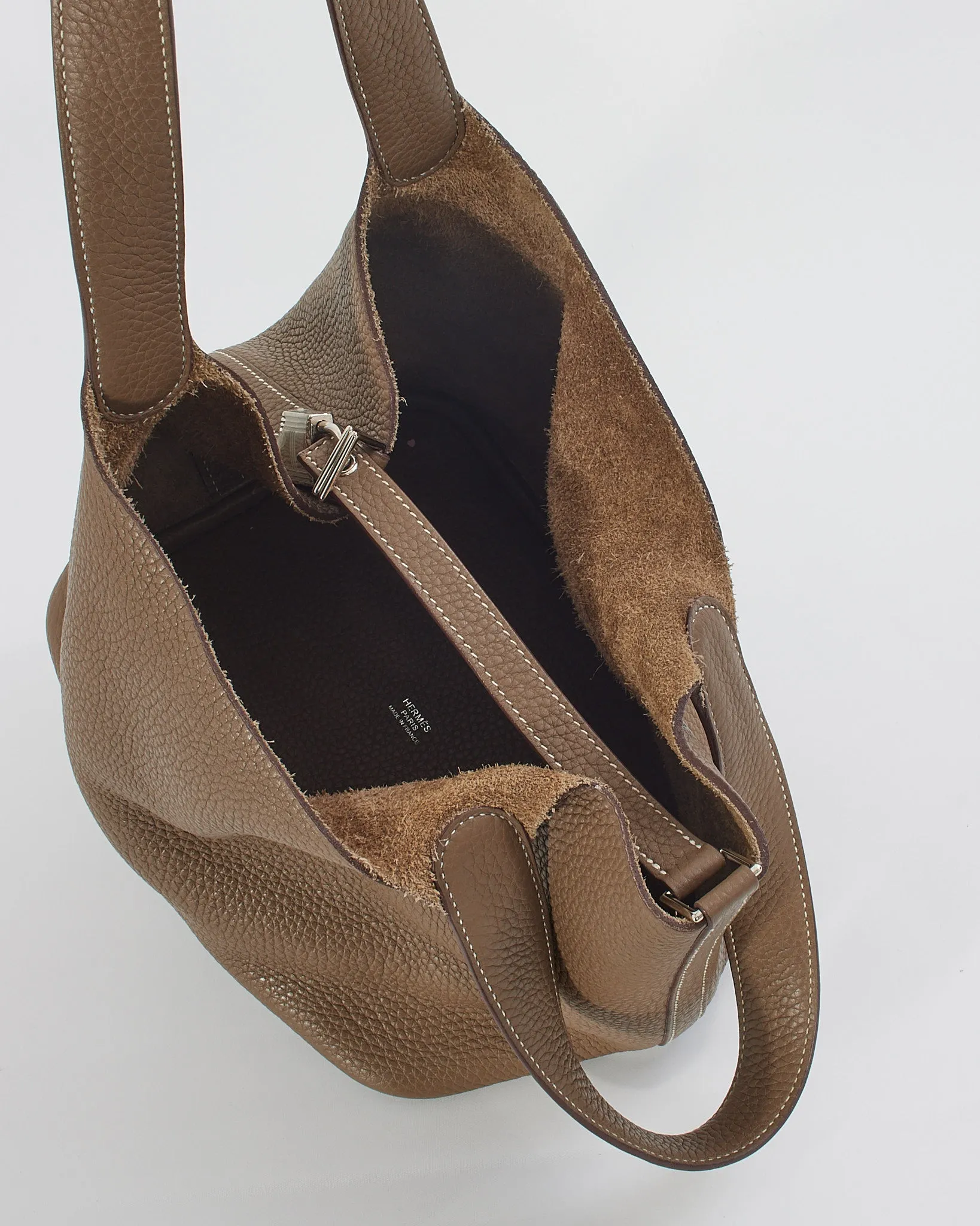 Hermès Etoupe Taurillon Clemence Picotin 22 Tote