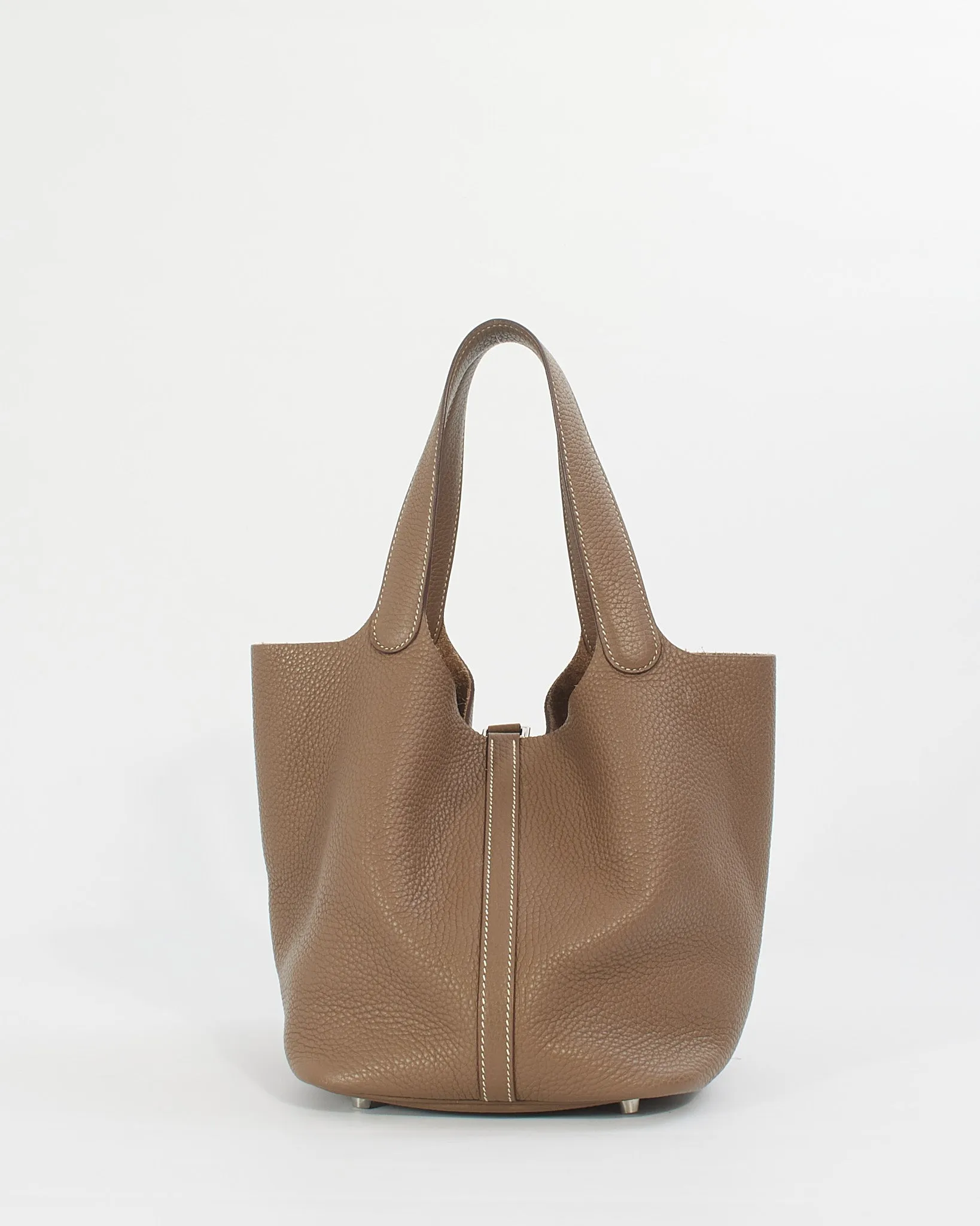 Hermès Etoupe Taurillon Clemence Picotin 22 Tote