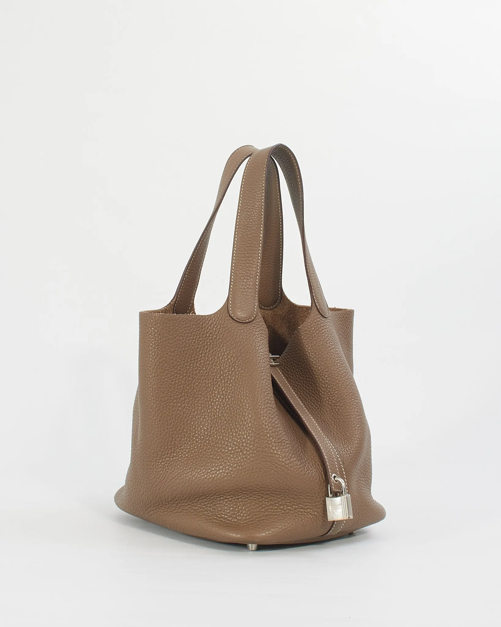 Hermès Etoupe Taurillon Clemence Picotin 22 Tote