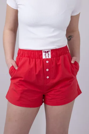 High-Rise Bow Patch Boxer Shorts for Women in Red | IP5175-RED