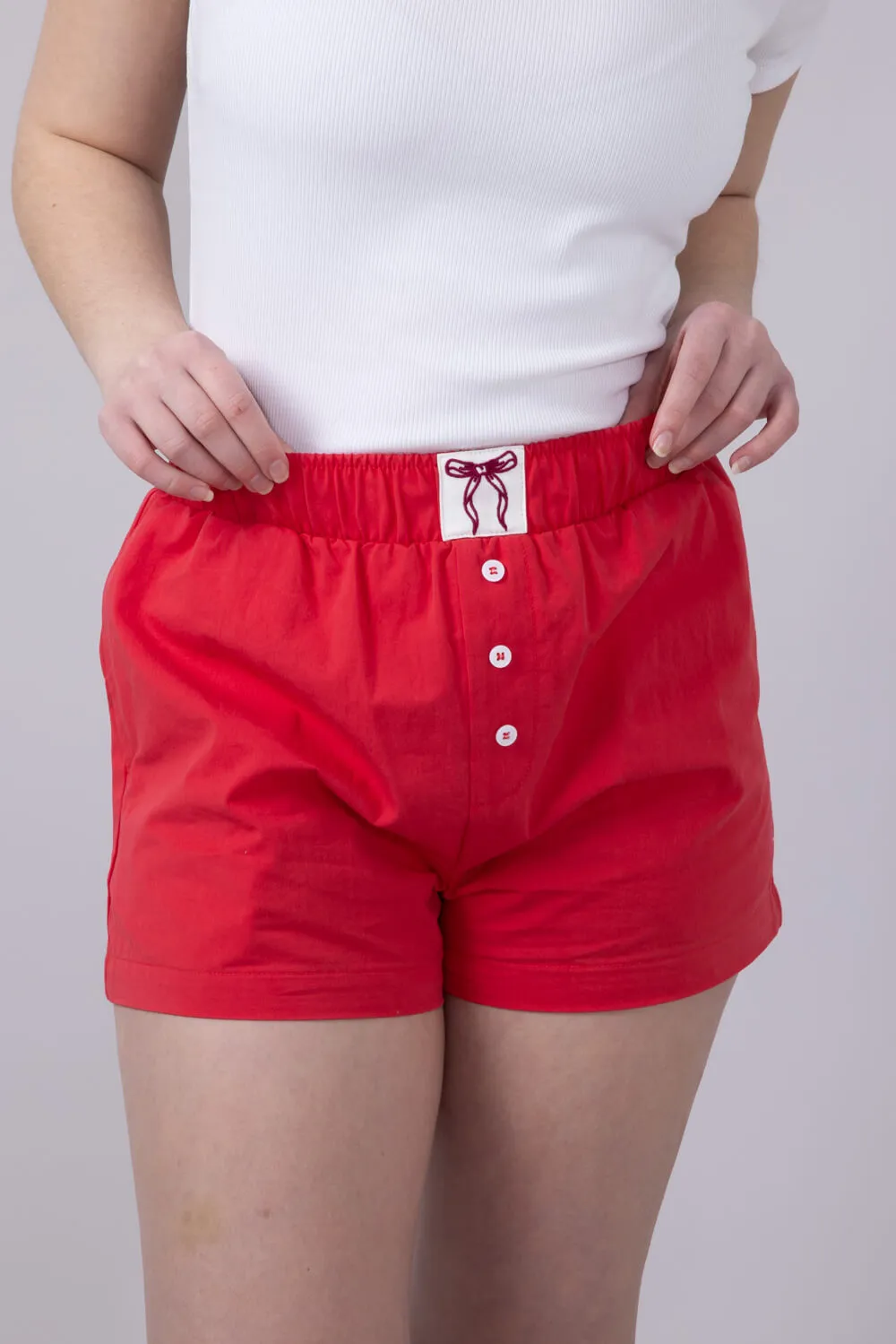 High-Rise Bow Patch Boxer Shorts for Women in Red | IP5175-RED