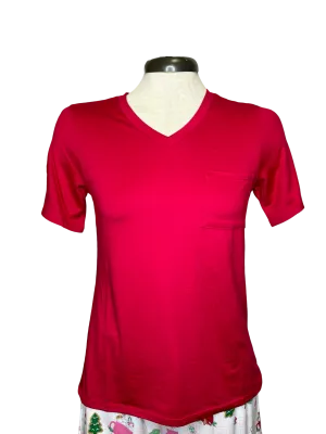Highlands V Neck Pocket Tee Red