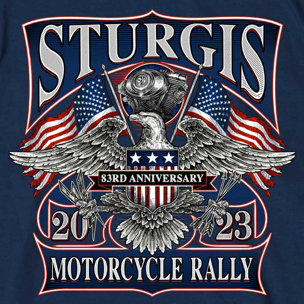 Hot Leathers SPB1104 Men’s 2023 Sturgis Vintage Patriot Navy Blue T-Shirt